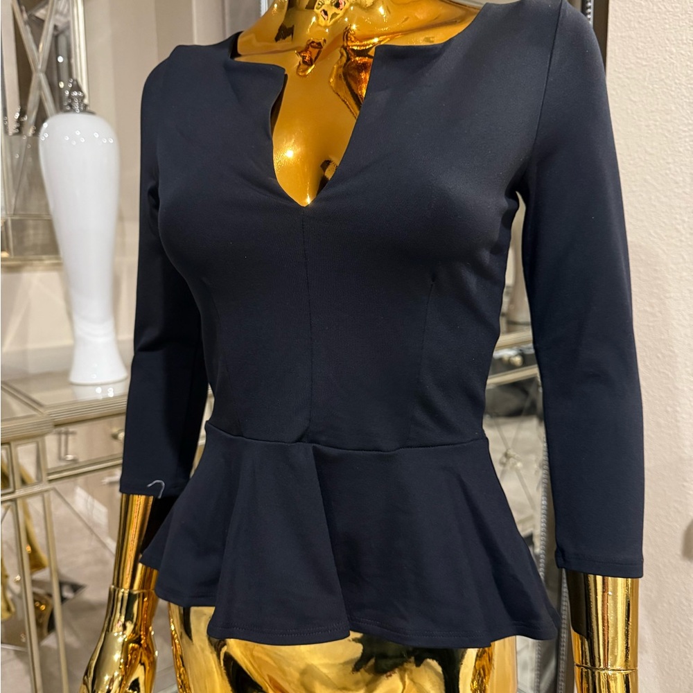 bebe Black V-Neck Peplum Blouse